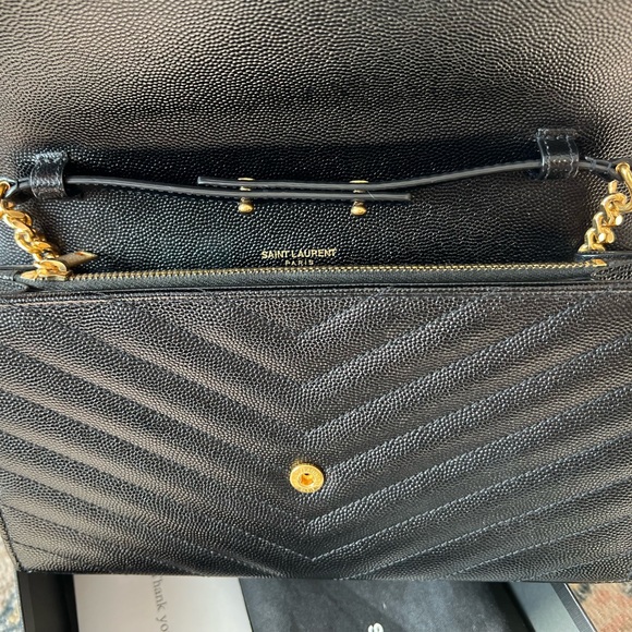 Saint Laurent YSL Monogram Small Wallet on Chain in Grained Leather MINT - Picture 12 of 14